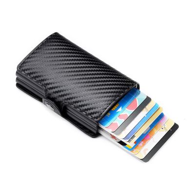 （Layor wallet） ธุรกิจผู้ถือป้ายบัตรเครดิต ID RFID คาร์บอนไฟเบอร์หนังกล่องคู่โลหะกระเป๋าสตางค์ผู้ถือบัตรสำหรับผู้ชายและผู้หญิง