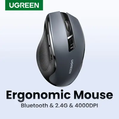 UGREEN Bluetooth 2.4G Wireless เมาส์ไร้สาย เมาส์บลูทูธ Ergonomic Silent Mouse 4000DPI for MacBook Tablet Laptop Computer Desktop PC Model: 90855