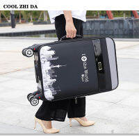 COOL ZHI DA 20 "เคสรถเข็นหนังกระเป๋าเดินทางอเนกประสงค์แบบล้อลากทำจากอัลลอยหนาและหนา22นิ้วล็อกด้วยการรวม TSA