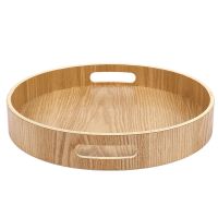 Round Serving Bamboo Wooden Tray for Dinner Trays Tea Bar Breakfast Food Container Handle Storage Tray