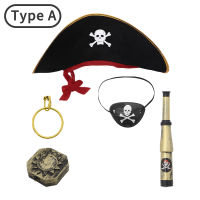 Kids Pirates Cosplay Costume Accessories Halloween Outfit Pirate Hat Pirate escope Compass Treasure Blindfold Earring Set