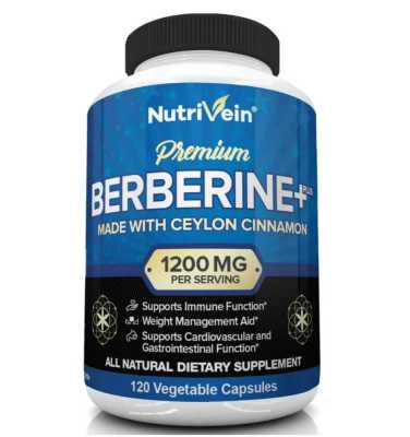 Nutrivein Premium Berberine HCL 1200mg Plus Organic Ceylon Cinnamon - 120 Capsules