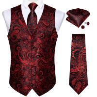 New Mens Vests Formal Business Suit Vest Tie Set for Wedding Male Satin Silk Red Waistcoat Man Sleeveless Jacket Casual Top