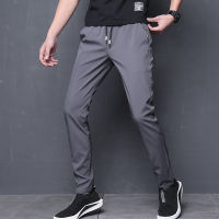 Summer Pants Mens Skinny Stretch Korean Casual Slacks Slim Fit Chino Elastic Waist Jogger Dress Trousers Male Black Blue