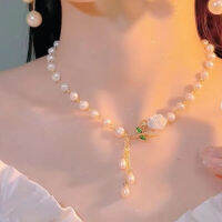 Imitation Pearl Rose Niche Design Senior Sense Necklace Fashion Elegant Collarbone Chain Camellia Flower Girl Necklace