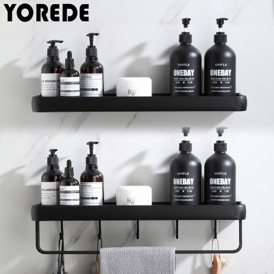 YOREDE Wall Mount Storage Rack For Bathroom Shelf With Towel Holder Hooks For Kitchen Spice Shelf Organizer Bathroom Accessories