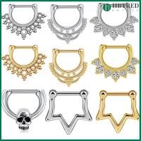 HBTRED ผู้หญิงผู้ชาย Hoops Helix สแตนเลส Indian Septum Clicker แหวนจมูกปลอม แหวนเจาะจมูก เจาะเครื่องประดับร่างกาย