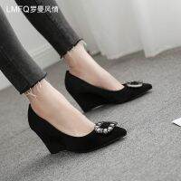 Fall 2023 new diamond grinding slope documentary shoes female elegant black pointed high-heeled shoes joker female shoes