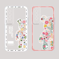 ARIZINO เคสสำหรับ VIVO V25 5G V25E 4G V23E V23 V21 V11i V15 V17 V19 V20 Pro V20SE ดอกไม้ใสหมีเคสโทรศัพท์ซิลิโคนภาษาอังกฤษ