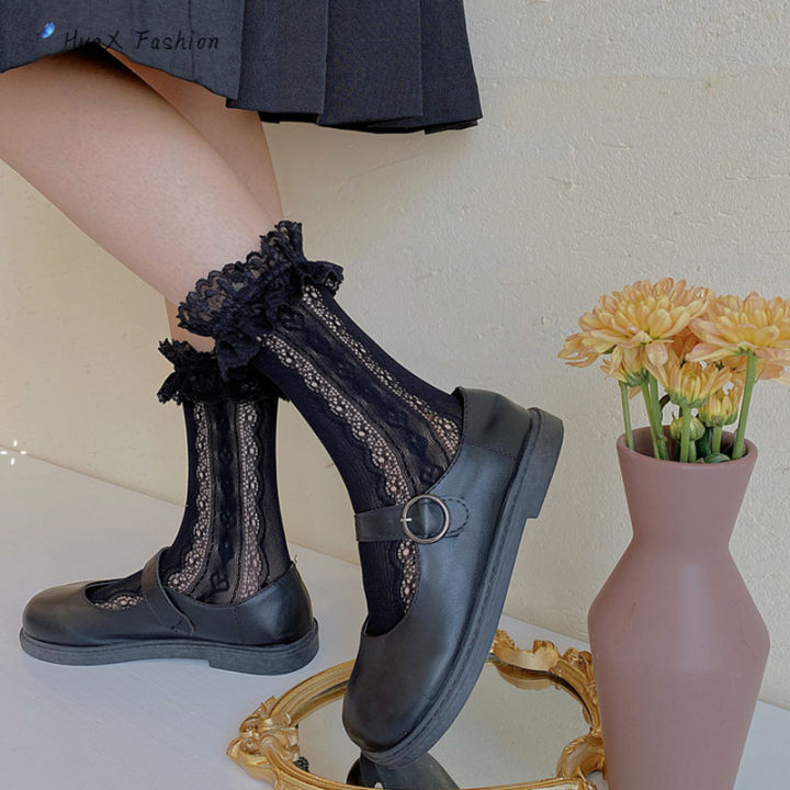 huax-ลูกไม้ถุงเท้าลูกวัวญี่ปุ่น-lolita-handmade-love-bowknot-ถุงเท้าทรงท่ออะนิเมะ-jk-สาวถุงเท้านักเรียน