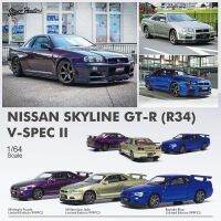 จุดล่าท่าทาง1:64นิสสัน GTR R34 V-SPEC-II รถโลหะผสมรุ่นสีน้ำเงินม่วงคอลเลกชันคลาสสิกของขวัญที่ประดับตกแต่งของที่ระลึก