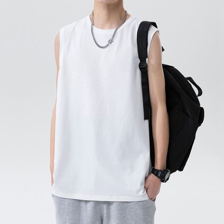 american-style-vest-mens-summer-cotton-fitness-sports-waistcoat-clothes-bottoming-loose-all-match-wide-shoulders-sleeveless-t-shirt
