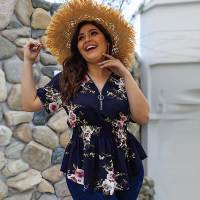 Summer Plus Size Blouse Women Elegant Boho Floral Blouse Shirt Women V-neck Short Sleeve Oversized Blouse Ladies 3XL 4XL