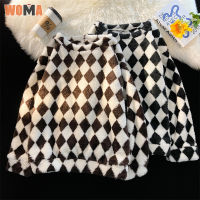 WOMA ผ้ากำมะหยี่เสื้อยืดคอกลมเสื้อแขนยาวลำลองทรงหลวม Diamond Check Pullover แขนยาวผู้ชาย S เสื้อสเวตเตอร์เนื้อหนา