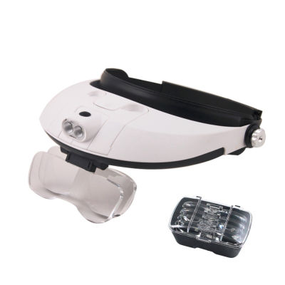 2 LED Head-Mounted Illuminating Wearing Magnifier Glasses Loupe Pocket Microscope 5 Len 1.0X,1.5X,2.0X,2.5X,3.5X for Repair Tool