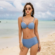 Women High Waisted Bikinis Push Up Swimwear Solid Biquinis Women Two Pieces Swimsuit Sexy Straps Bathing Suit thumbnail
