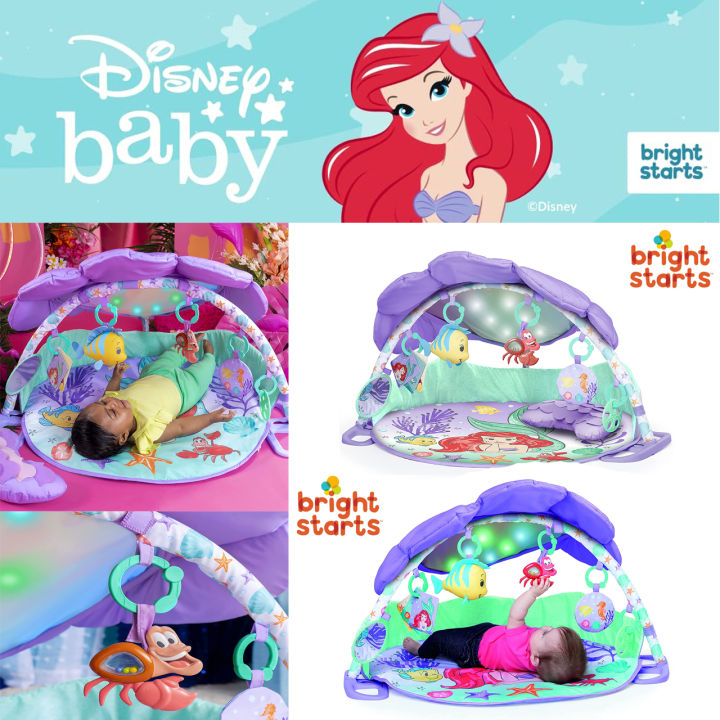 bright-starts-the-little-mermaid-twinkle-trove-light-up-musical-baby-activity-gym-with-tummy-time-pillow-ราคา-4-390-บาท