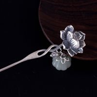 S925 Sterling Silver Hetian jade Lotus Hair Sticks Acetate Headbands For Women Lady Hairpins Hair Clip Hair Accessories Headwear