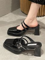 ✔﹍ Baotou semi-slippers womens outer wear 2023 new summer French Mary Jane high-heeled shoes square toe thick-heeled sandals and slippers