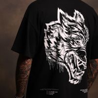 Darc Sport T Shirts Summer Short Sleeve Wolves Graphic Back Print Gym Casual Black Tops Loose Women Men Unisex Plain Retro Tees