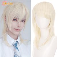 MEIFAN Synthetic Short Cosplay Lolita Anime Men Wig Male Straight Hair High Temperature Fiber Long Ponytail Light Blonde Wig