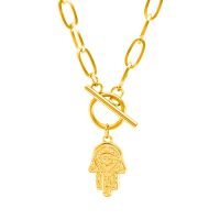 【HOT】┇❁♣ NECKLACE for WOMEN Hamsa Hand of Pendant Short CHOKER steel Toggle Clasp NECK chain collares Collier gift