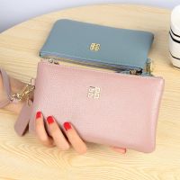 COD KKW MALL European Womens Long Zipper Wallet Genuine Leather Printing Phone Pocket Detachable Wrist Strap Soft