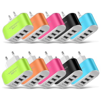 Candy Color 5V 1A US EU Plug 3usb 3 Ports USB Wall Home Charger Adapter For IPhone Samsung OPPO Charging Adapter With Indicator