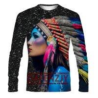 Men Fashion Indian Tribe Beauty Model Printed Long Sleeve Culture T Shirt Couple Hip Hop Shirts Top