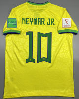 เสื้อบอล แฟนบอล ทีมชาติ บราซิล เหย้า บอลโลก 2022  Brazil Home พร้อมเบอร์ชื่อ 10 NEYMAR JR อาร์ม ฟุตบอลโลก World Cup 2022