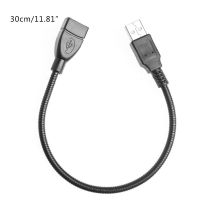 2022 New Flexible Mesh Metal USB 2.0 Male To Female Data Transmission Power Cord Stand Holder Gooseneck Extension Cable 30CM/1FT Wires  Leads Adapters