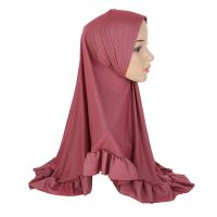 【YF】 H094 beautiful big size muslim hijab with crinkles pull on amira islamic scarf girls head wrap solid headscarf plain style