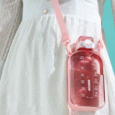 Portable Kettle with Time Marker Leak-proof Cup Adjustable Strap 750ML Transparent Sports Water Bottle Summer Drinkware