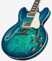 Gibson เมมฟิส335 Semi Hollow คิด Aquamarine แจ๊สกีต้าร์ไฟฟ้า Flame Maple ด้านบนและด้านข้างและกลับ Pin น้อยสะพาน Block Inlay