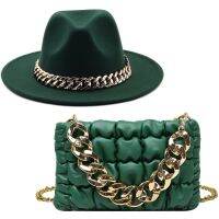 [Fine Jewelry]ใหม่หรูหราสาวขนสัตว์โซ่ Fedora หมวกขนาดใหญ่โซ่อุปกรณ์เสริมกระเป๋าหมวกสำหรับผู้หญิงหมวกด้านบนแบนล่าสุดชุดสองชิ้น Шапка