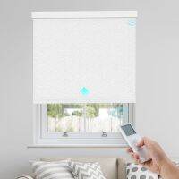 Persilux Motorized Roller Blinds Smart Striped Jacquard Window Shades Remote Control Work with Tuya App Echo Speaker Wireless