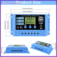 FineGoodWell เครื่องควบคุมการชาร์จโซล่าร์10A 20A 30A 12V 24V ตัวควบคุมแอลซีดีพีวีแผงโซล่าร์รถยนต์สำหรับแบตเตอรี่ตะกั่วกรดแบตเตอรี่ลิเธียม USB คู่