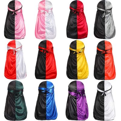 【CW】 Silky Durag Pirate Cap Tail Headwraps for Men and Hip Hop Rapper Doo Rag Hat