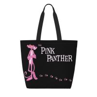 ตัวการ์ตูน Pink Panther ร้านขายของชำกระเป๋าช้อปปิ้ง Kawaii พิมพ์ผ้าใบนักช้อปกระเป๋าสะพายกระเป๋าถือเสือดาวทนทาน