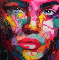 Sumanssa Francoise Nielly ผู้หญิงภาพภาพวาดสีน้ำมันบนผ้าใบ-งานศิลปะใบหน้าที่มีสีสันสำหรับตกแต่งห้องนั่งเล่น