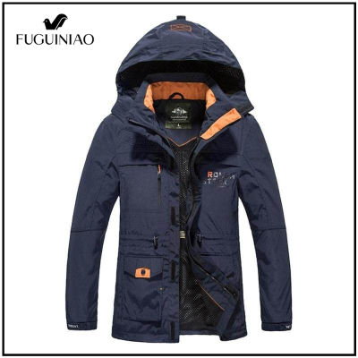 Fuguiniao เสื้อกันลมลำลองแฟชั่นของผู้ชาย,เสื้อแจ็คเก็ตทหารขนาดใหญ่คอตั้งกันน้ำสำหรับปีนเขาฤดูหนาว