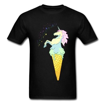 Camiseta de algodón 100% para hombre, camisetas con estampado de helado de unicornio para hombre, de 100% algodón camiseta negra, ropa de dibujos animados Harajuku  YSOI