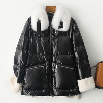 [COD] A generation of 2022 winter new leather down womens jacket short Korean version high-end Haining wholesale
