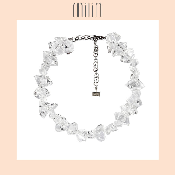 milin-multi-size-clear-crystals-ice-shape-necklace-สร้อยคอ-คริสตัลพลาสติกใส-รูปน้ำแข็ง-เหลี่ยมหลายขนาด-icy-mermaid-necklace