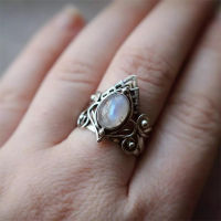 แหวนเงินกลวงพังก์แหวนผู้หญิงฝังหินมูนสโตนเครื่องประดับอัญมณีแหวนแฟชั่น