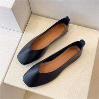 HOT★ผู้หญิงสแควร์ Toe เรือรองเท้า Slip บนรองเท้าตื้นสีดำ Loafers สีขาวงานแต่งงานกระชับเดี่ยวรองเท้าฤดูใบไม้ผลิ9802N