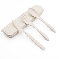 3pcs/4pcs Portable Kids Children Cutlery Travel Camping Dinnerware Set Knife Fork Spoon Dinner Set Wheat Straw Tableware Set Flatware Sets