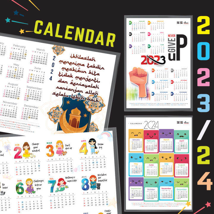 A4 size 2024 / 2023 CALENDAR Gloss Laminated Poster Kalendar tahun 2024 ...