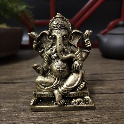 Lord Ganesha Buddha Statues Elephant Hindu God Sculpture Figurines Ornaments Bronze Color Resin Home Decoration Lucky Gifts