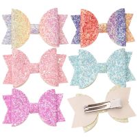 【YF】 5PCS  3inch Glitter Bows Sequin Bow Boutique Hair Accessories Hairclip Barrette Accessory Headwrap